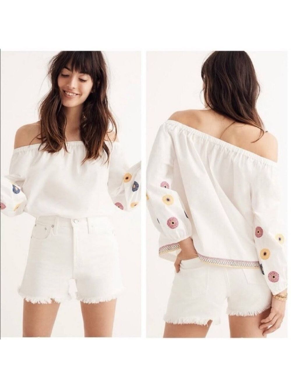 Madewell Floral Embroidered Off-the-Shoulder Top Size Small